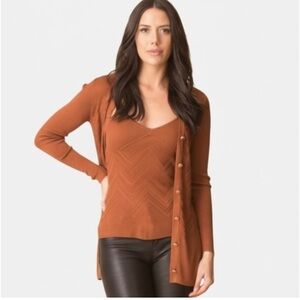 L'AGENCE Millie Chevron Knit Tank and Cardigan Set Size XS in Spice Brown